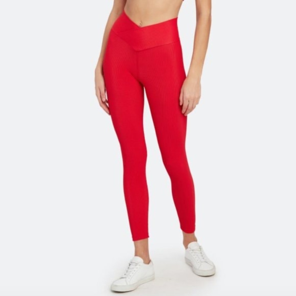 Beach Riot Sport Red Ribbed Crossover V-Waist High Rise Leggings Small